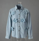 HEYFANCYSTYLE Women's Designer 3D Floral Denim Blouse